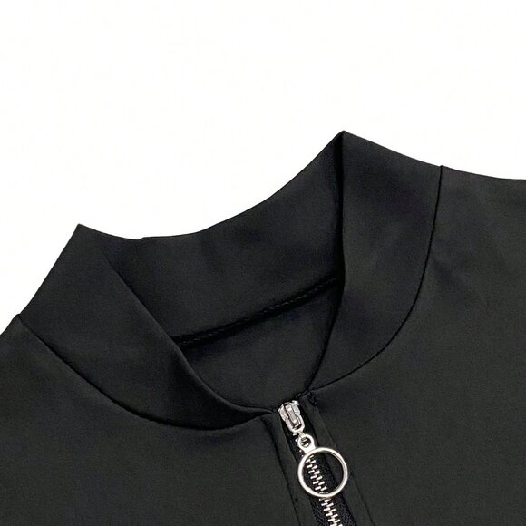 Black Casual Women's Leopard Patchwork Top and Pants Set - Picture 7 of 8